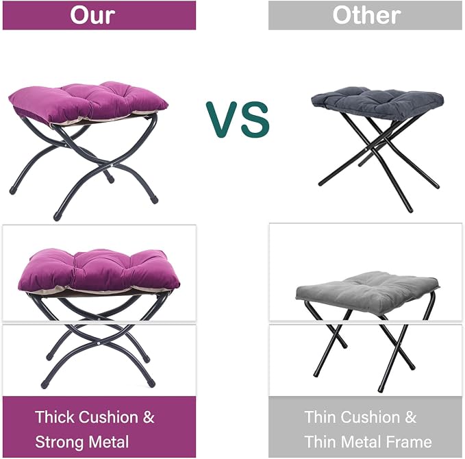 Lazy Chair with Ottoman, Comfy Accent Reading Chair, Velvet Purple | Foldable - Image 7