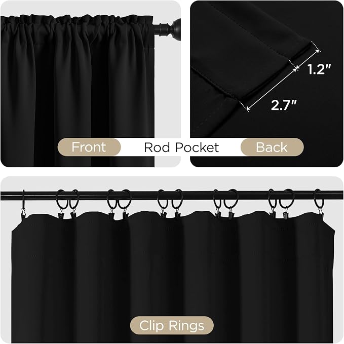 CUCRAF Beige Blackout Curtains 72 inch Length 2 Panels Set, Rod Pocket Room - Image 3
