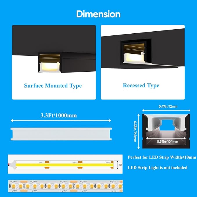 Besseto 10 Pack 1M/3.3Ft LED Aluminum Channel for Wall Panel,Wood Slat Wall Panel LED Strip Light Aluminum Channel Profile for Living Room Bedroom Bathroom Stairs (Black-10Pack 3.3Ft)