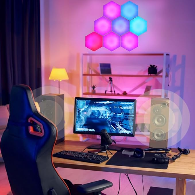 HEDCINLT Smart Hexagon Lights DIY Hexagon Led Light App & Remote Controlled & Music Sync Features USB & Type C Modern RGB Wall Panels for Living & Gaming Decor (6Pack)