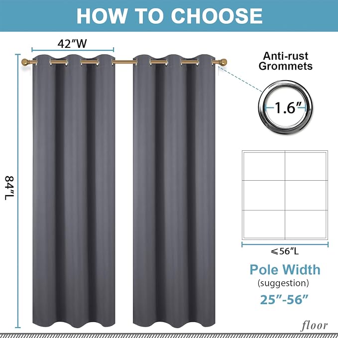 Diraysid Dark Grey Grommet Blackout Curtains - Image 3