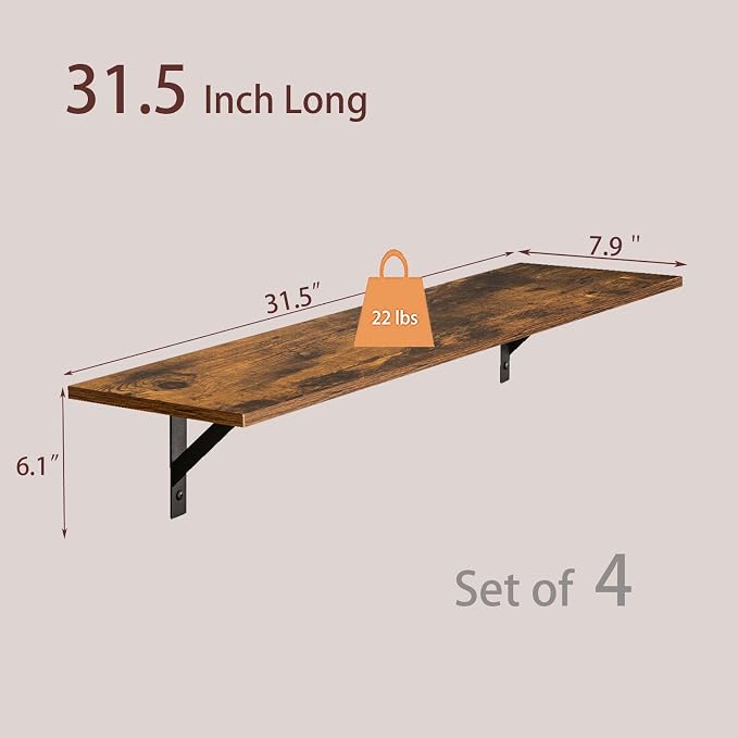 Long Wall Shelves, 31.5Inch Wooden Wall Mounted Shelves, Easy Assembly - Image 3