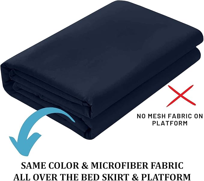 Ruffled Bed Skirt with Split Corners, Navy Blue, King 14 Inch Drop Bedskirt, Hotel Quality Brushed Microfiber Wrinkle Free Dust Ruffle Bed Skirt King Size