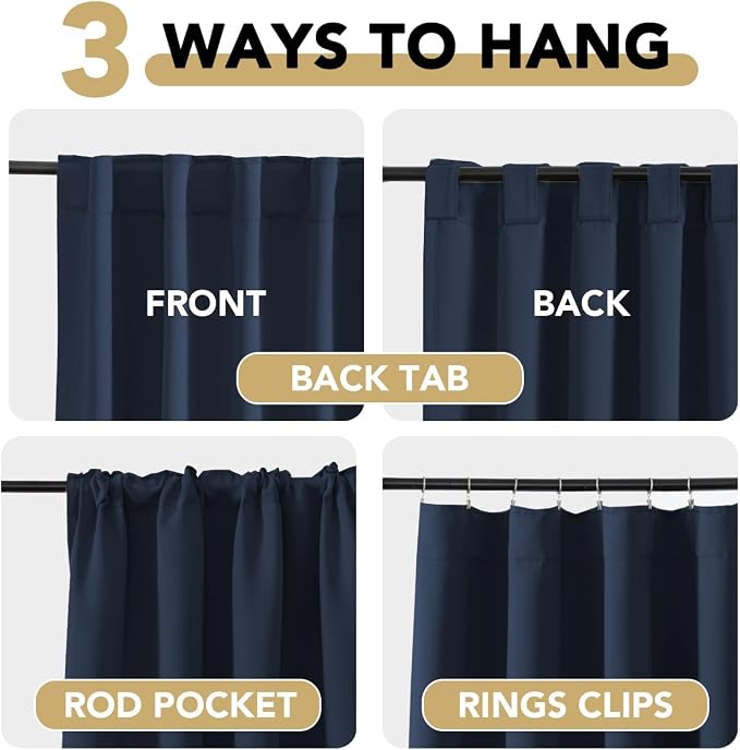 H.VERSAILTEX Back Tab Navy Blackout Curtains 90 Inch Long - Image 4