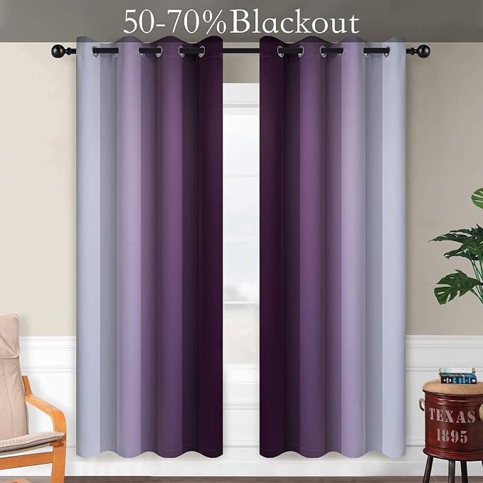 SimpleHome Ombre Purple to Grey White Curtains - Image 2