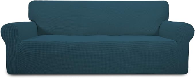 Easy-Going Stretch Oversized Sofa Slipcover 1-Piece Sofa Cover Furniture Protector Couch Soft with Elastic Bottom for Kids, Polyester Spandex Jacquard Fabric Small Checks Deep Teal