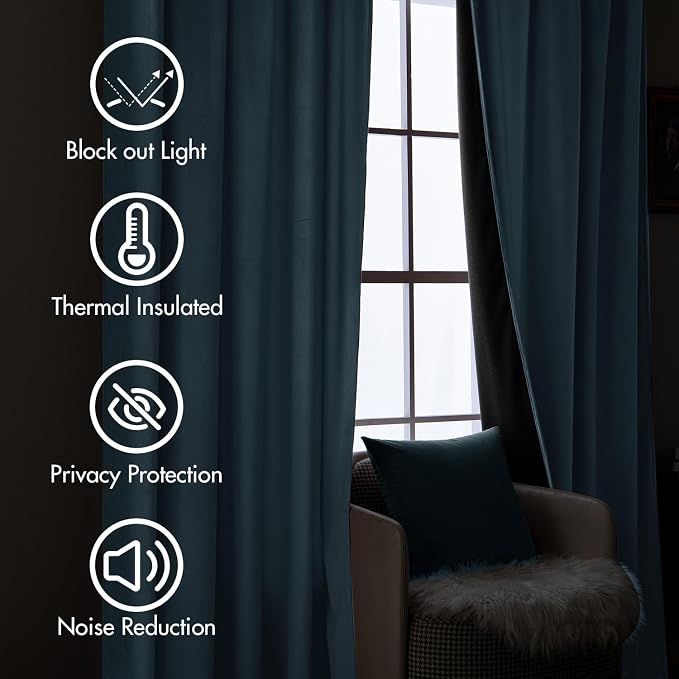 MIULEE Stone Blue Velvet Pinch Pleat Blackout Curtains W52 X L84 Inches | 2 - Image 5