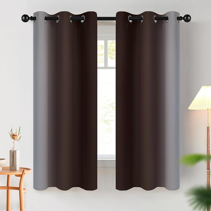 COSVIYA Curtains & Drapes Grommet Ombre Brown Curtains W42 x L63 Inch | - Image 2