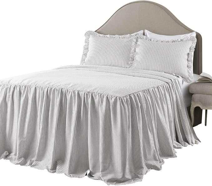 Lush Decor Ticking Stripe Bedspread Queen Size 3 Piece Set Gray by LushDecor