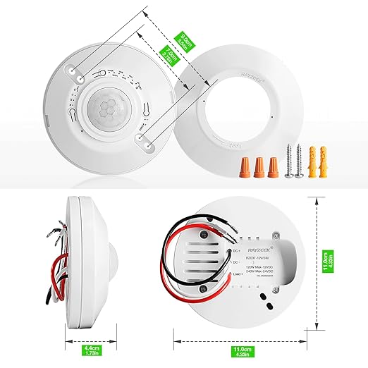 RAYZEEK 12V 24V Low Voltage Ceiling Sensor Pir Occupancy Motion Detector, 360 Degree Field of View High Sensitive Motion Sensor,10A,Commercial/Residential,Up to 1600 sq.ft,PC Fireproof
