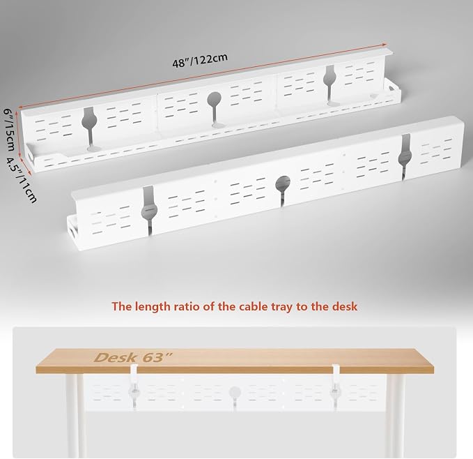 Univivi Under Desk Cable Management Tray, Cable Management, 48 inch, Under Desk - Image 5