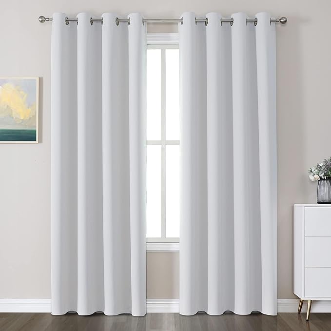 CUCRAF Grayish White Blackout Curtains 108 Inches Long, Thermal Insulated Noise by CUCRAF