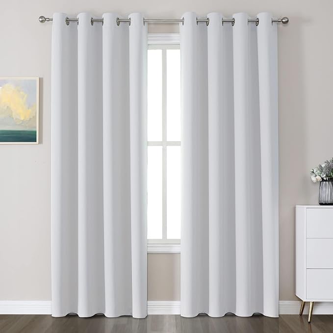 CUCRAF Grayish White Blackout Curtains 72 Inches Long, Thermal Insulated Noise by CUCRAF