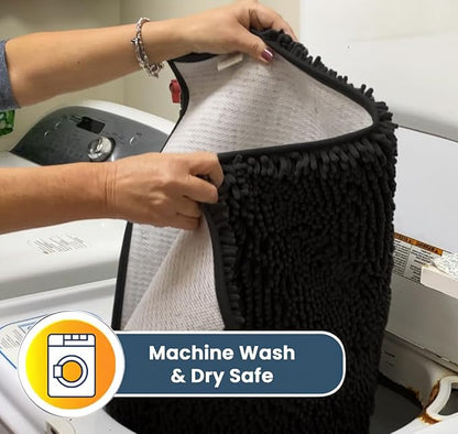 Muddy Mat® AS-SEEN-ON-TV Highly Absorbent Microfiber Door Mat and Pet Rug, Non Slip Thick Washable Area and Bath Mat Soft Chenille for Kitchen Bathroom Bedroom Indoor and Outdoor - Charcoal 24" x 96"