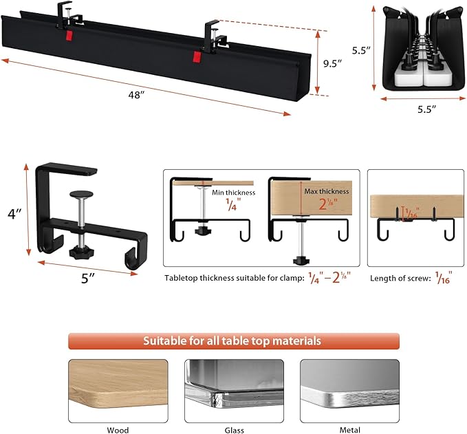 Univivi No Drill Under Desk Cable Management Tray, 48 inch Cable Management | - Image 4
