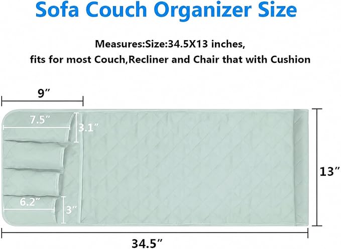 Armchair Caddy for Recliner, Non Slip Sofa Arm Organizer, Sage Green | 5-Pocket - Image 4
