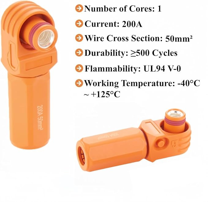 Right Angle Energy Storage System Power Connector IP67 Waterproof 200A 50mm² Single Core HV Battery Storage Plug,1PC (Orange, 200A)