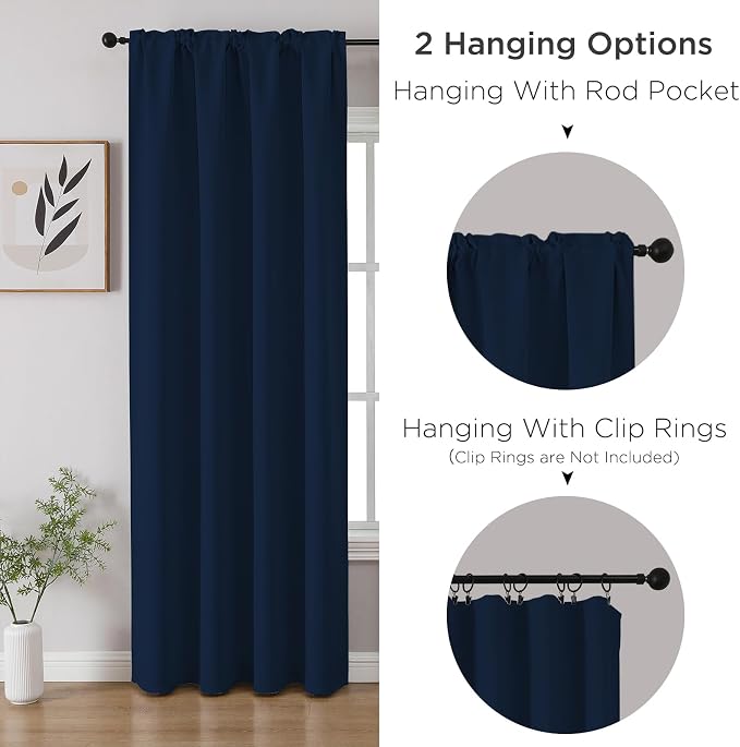 CUCRAF Navy Blue Blackout Curtains Customize, Rod Pocket Room Darkening Curtain - Image 3