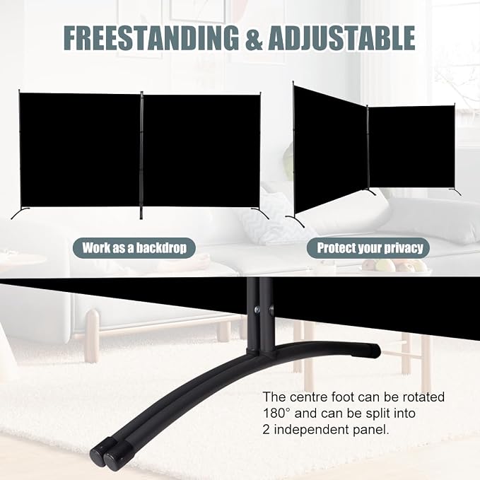Large 2 Panel Room Divider, No See Through Fabric, Heavy Duty Swivel Feet Base - Image 3