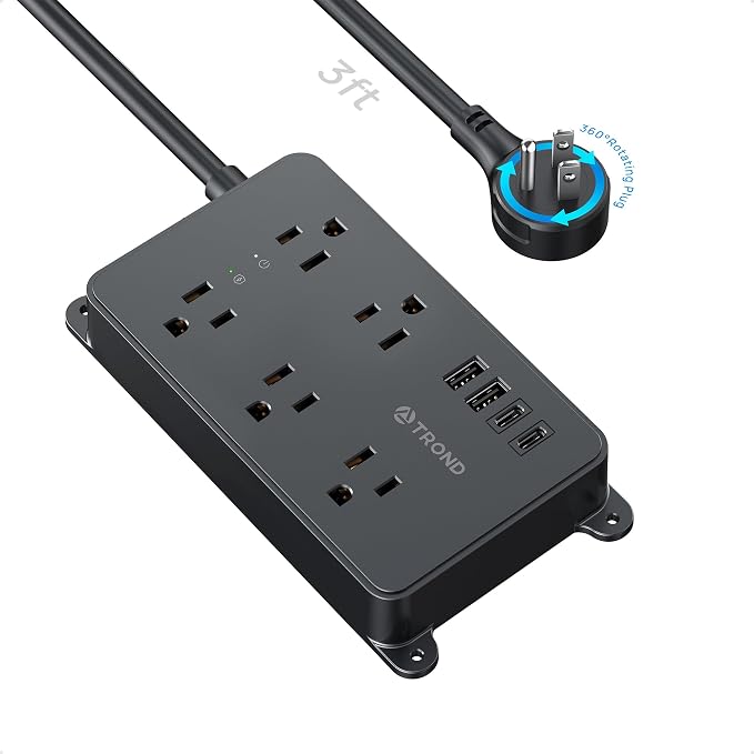 TROND 360° Rotating Flat Plug Power Strip, 3ft Extension Cord, ETL Listed by TRONDOfficial