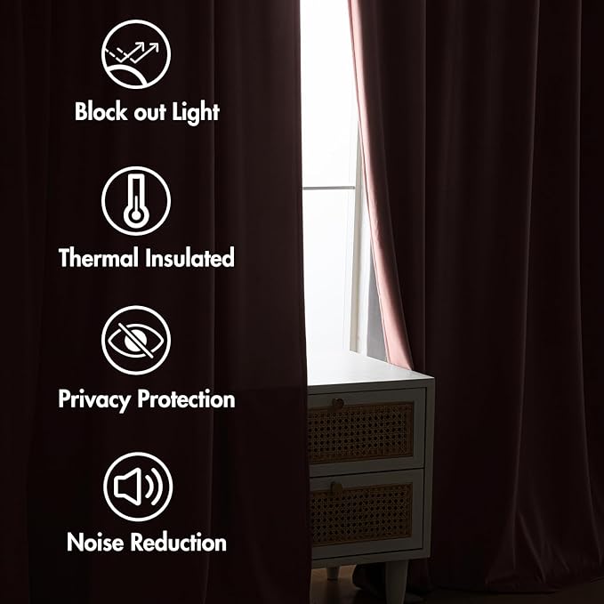 MIULEE Light Pink Velvet Pinch Pleat Blackout Curtains W52 X L90 Inches | 2 - Image 6