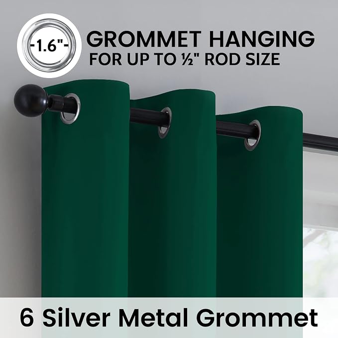 SimpleHome Dark Green 100% Blackout Curtains Room Darkening Living Room 84 | - Image 6