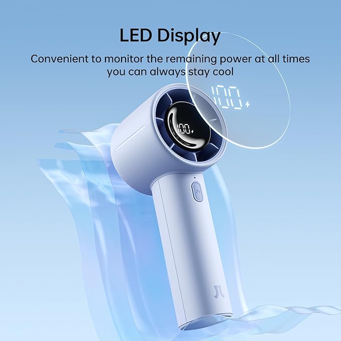 JISULIFE Handheld Turbo Fan, 5000mAh Rechargeable Portable Fans,Up to 28 Hours Cooling,5 Speed Strong Wind,Personal Mini Fan for Travel Outdoor Camping Beach Makeup（Blue）