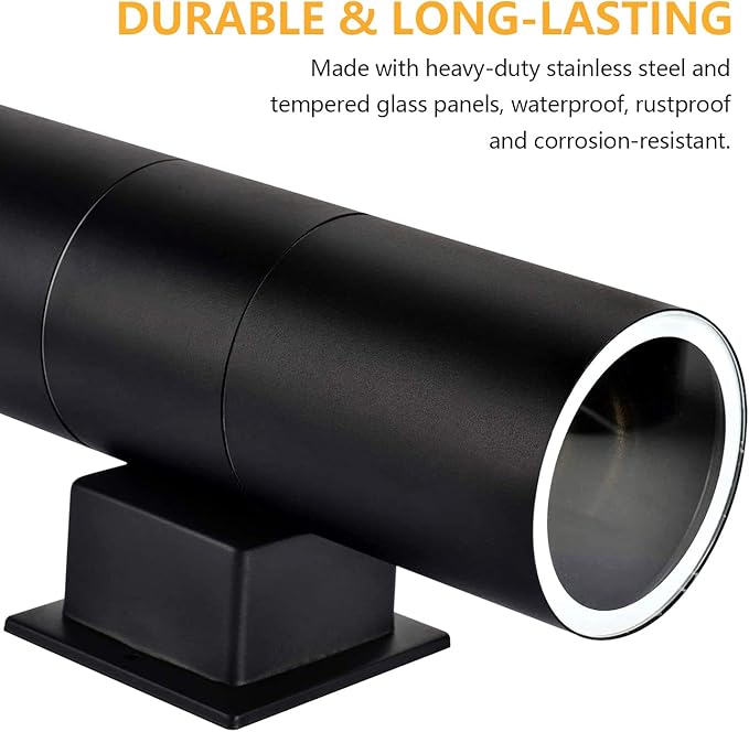 wowlite Modern Outdoor Wall Lights, Up and Down Lights Wall Mount Cylinder Sconce Matte Black, Waterproof Exterior Lights Fixture for Porch Patio Garage Front Door, Pack of 2