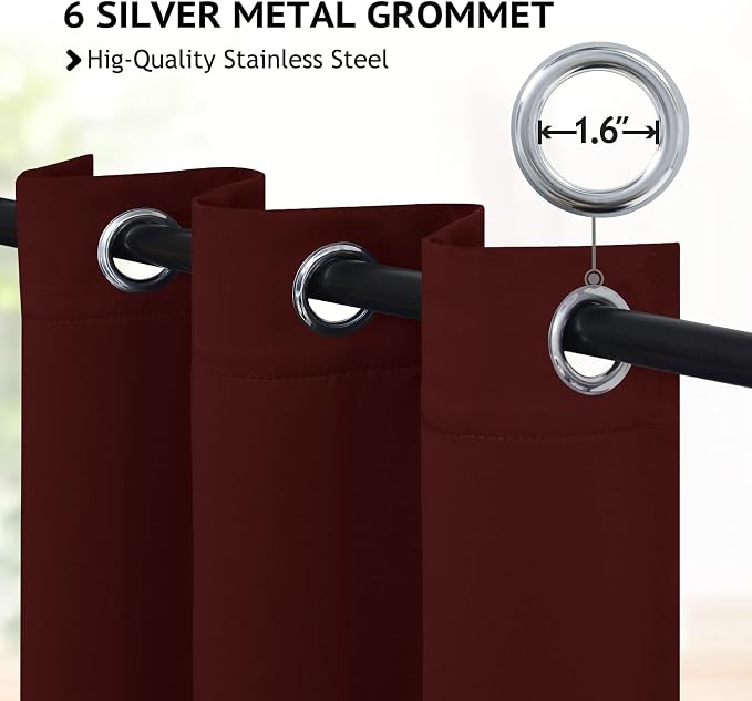 COSVIYA Grommet Room Darkening Burgundy Curtains 84 inch Long - Image 2
