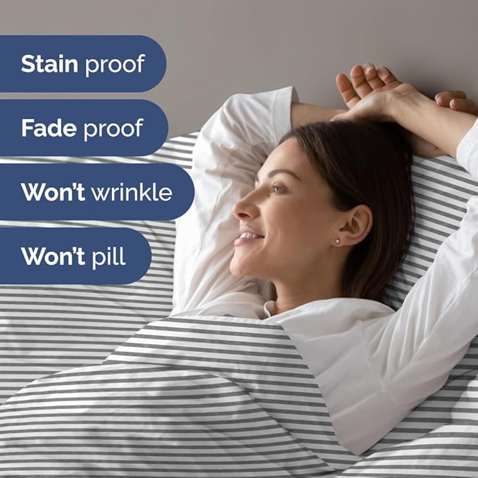 Full XL Bed Sheet Set - 4 Piece Extra Long Extended Full XL Sheets - Soft, Breathable & Cooling - Fits 8" to 16" Mattress with Deep Pockets - 54" x 80" - Wrinkle and Fade Resistant - Grey Stripes 2
