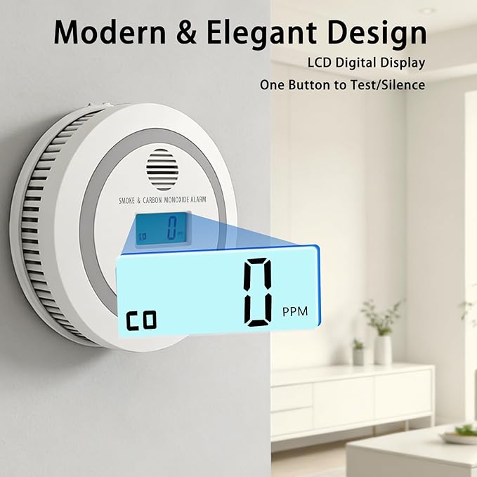 Virtue Sensor Smoke & Carbon Monoxide Detector, 2-in-1 CO Detector Alarm for Home Garage RV with LCD Display Safety Alarm System Audible and Visual Alert