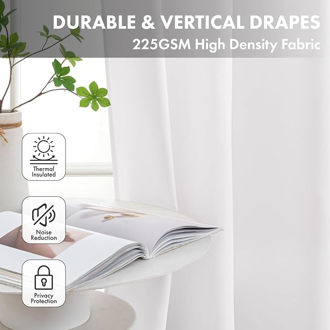 Pure White Blackout Curtains for Bedroom Living Room W40 x L84 Inch | 84 Inch - Image 4