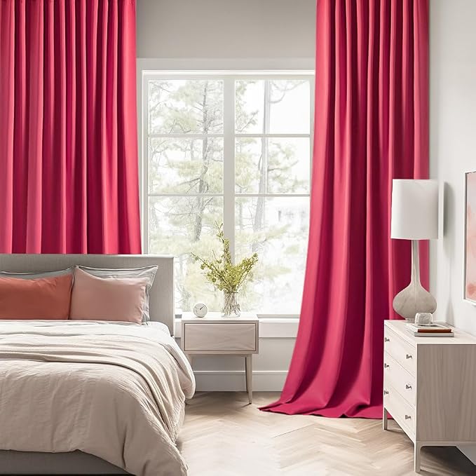 MIULEE Hot Pink Back Tab Blackout Curtains 52x120 Inch Long 2 Panels Set | Rod - Image 2