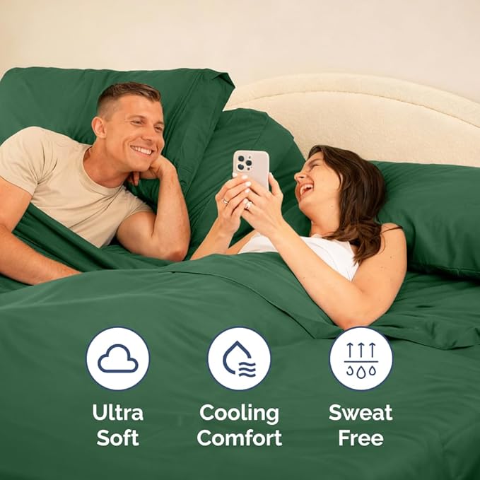 Split Head King Sheet Set – 4 Piece Flex Split Top King Sheets for Adjustable Beds - Fits 14” to 16" Mattress w/ Deep Pockets - Breathable & Cooling - Luxury Bedding and Wrinkle Free - Emerald Green