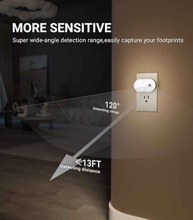 Lyridz Plug in Night Light with Motion Sensor, Smart Cool White LED Nightlights with 1-120LM Stepless Adjustable Brightness for Bathroom, Bedroom, Kitchen, Stairs, Hallway, 6 Pack