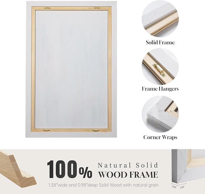 Large White Framed Blue and Gold Abstract Canvas Wall Art, 2 Piece Modern - Image 7