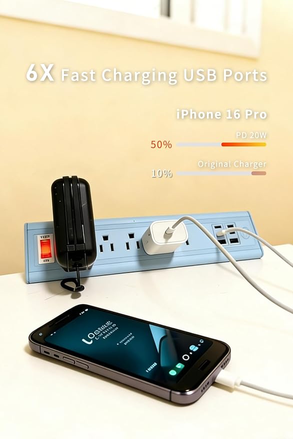Desk Clamp Power Strip with Nightlight, 40W Fast Charging, 6FT Extension Cord - Image 4