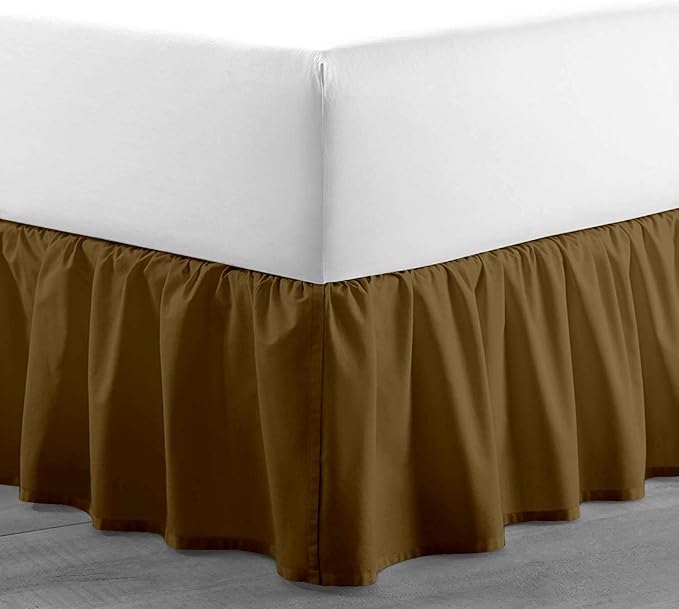 Taupe Solid Ruffled Bed Skirt King-16 Inch Drop Split Corner, Microfiber Bedskirt with Platform Three Sided Coverage