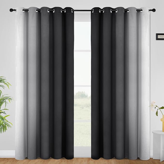 COSVIYA Grommet Ombre Black Room Darkening Curtains 84 inch - Image 2