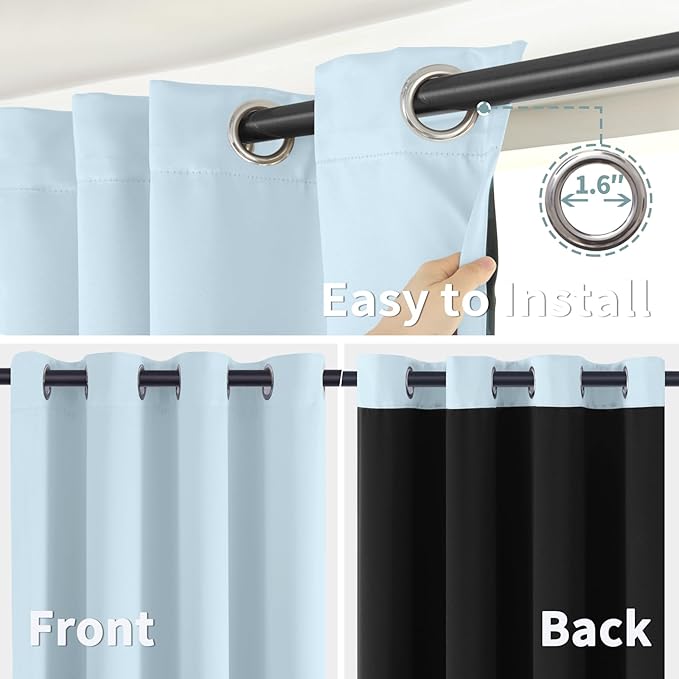 BGment Baby Blue 100% Blackout Curtains for Nursery Bedroom 84 Inch Length 2 Panels, Thermal Insulated Full Light Blocking Grommet Noise Cancelling Window Curtains for Kids Room, 38 Inch Wide Each