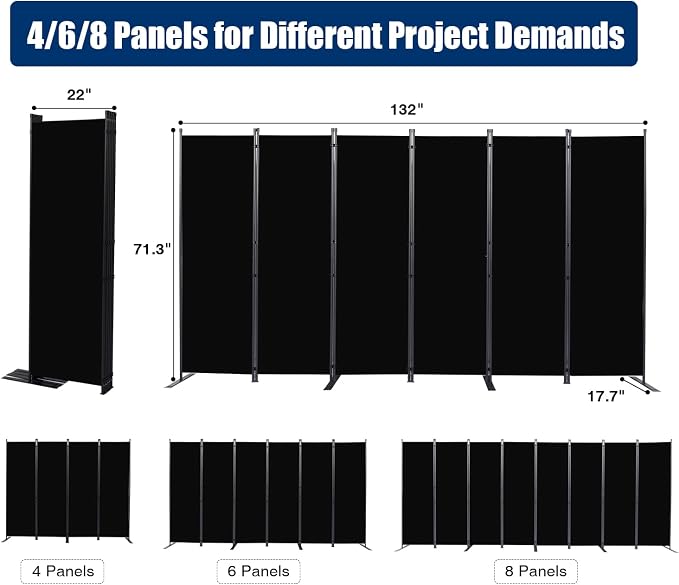 Room Divider 6 Panel-132''Wide, 6FT Room Dividers and Folding Privacy Screen | - Image 6