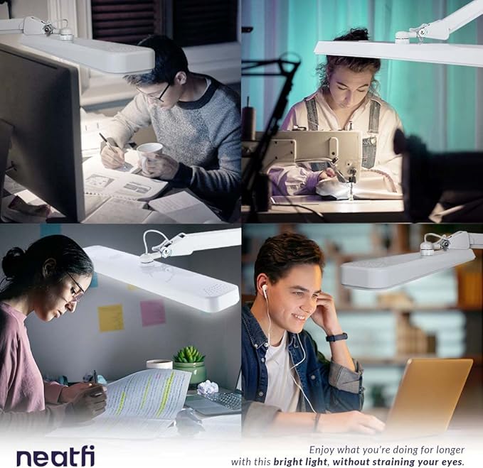 Neatfi XL 2,500 Lumens LED Task Lamp, 30W, 162 Pcs SMD LED, Dimmable, Eye-Caring, Desk Light for Home, Office (Non-CCT with Base, White)