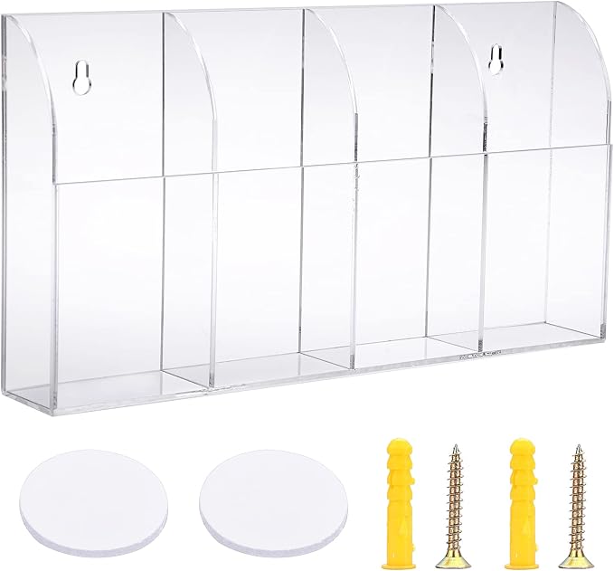 Hipiwe Wall Mount Remote Control Holder, 4-Slot Acrylic TV Remote Caddy | Clear by Hipiwe