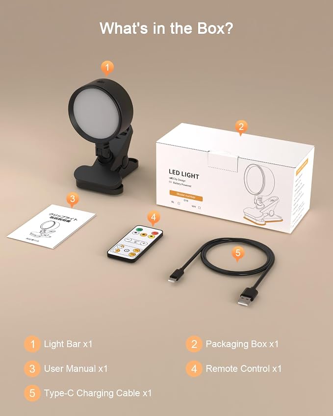 Clip on Light 5000mAh Rechargeable Battery, Clamp Reading Light - Image 10