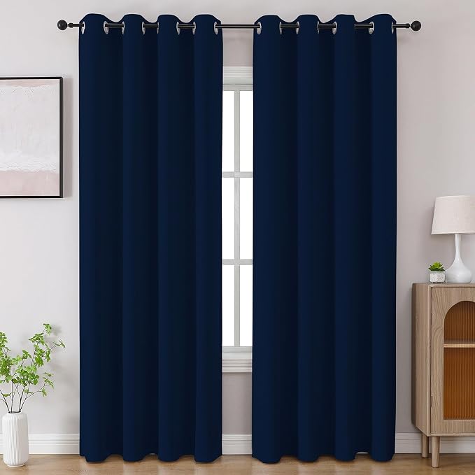CUCRAF Navy Blue Blackout Curtains 90 inch Length 2 Panels Set, Room Darkening by CUCRAF