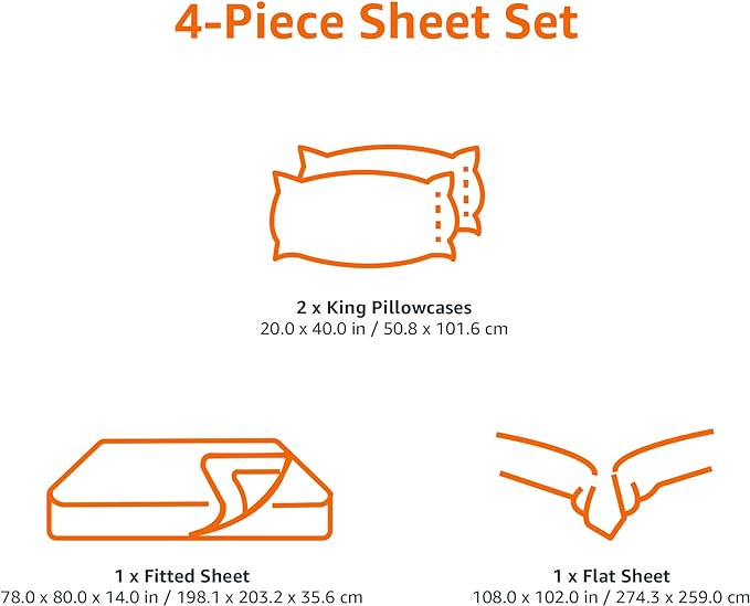 Amazon Basics Lightweight Super Soft Easy Care Microfiber 4 Piece Bed Sheet Set with 14-Inch Deep Pockets, King, Spa Blue, Solid