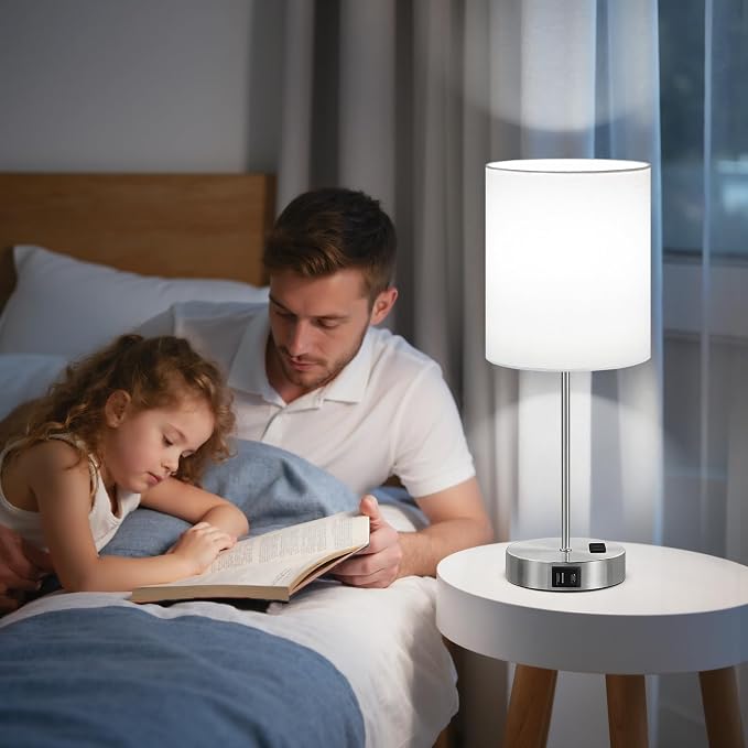17.6" Silver Touch Lamps for Bedroom Set of 2, USB C+A, AC Outlet | Large 17.6" - Image 6