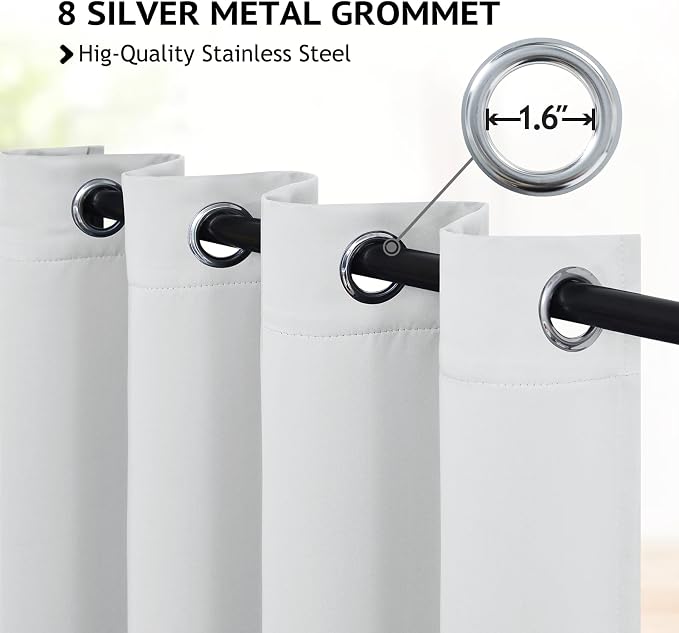 COSVIYA Grommet Room Darkening Greyish White Curtains 63 inch - Image 2