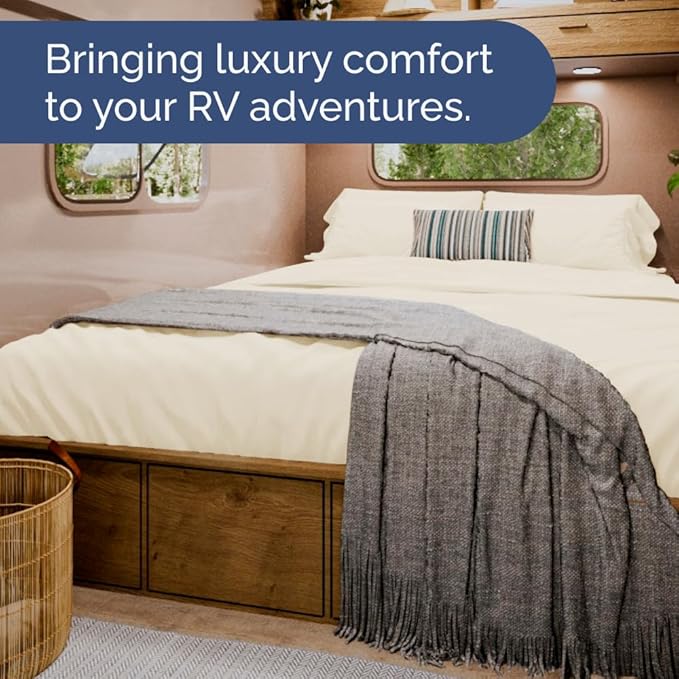 RV Short Queen Sheet Set 60 X 75 - 4 Piece RV Short Queen Bed Sheets - Soft, Breathable & Cooling - Designed for Bunks, Trailers & Campers - Fits 8” to 12" Mattress - Hotel Luxury Bedding - Off White