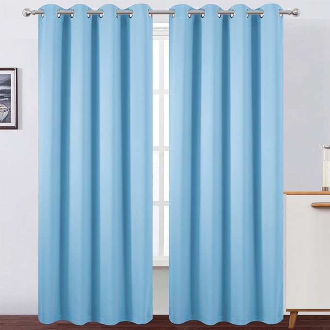 100% Blackout Curtains 84 Inch Long Sky Blue Curtains 2 Panels - Image 2